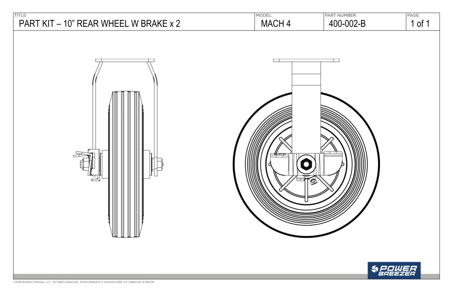 Power Breezer Mach 4 – 10” Rear Wheel w/Brake x 2 - Power Breezer