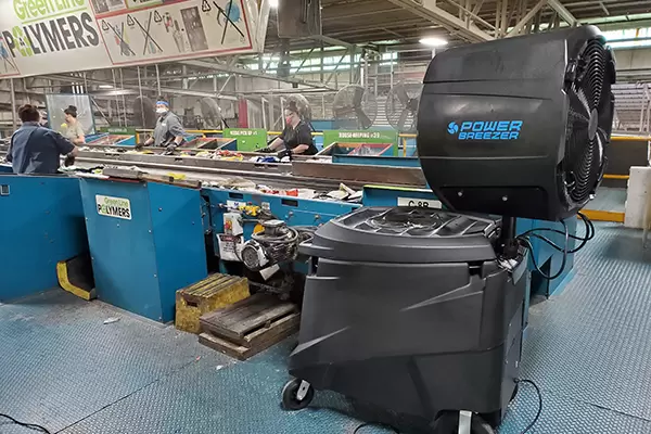 power breezer in industrial setting