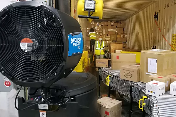 power breezer in a warehouse