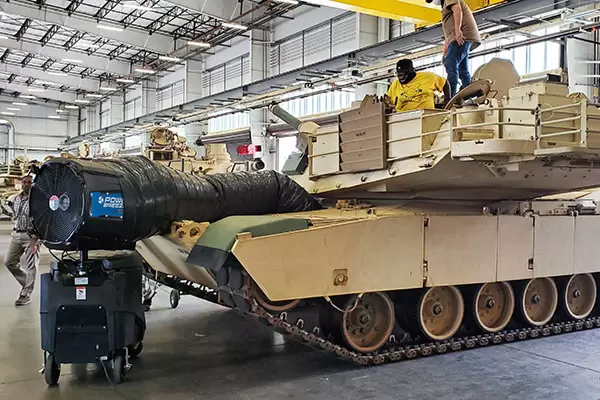 power breezer cooling the inside of a tank