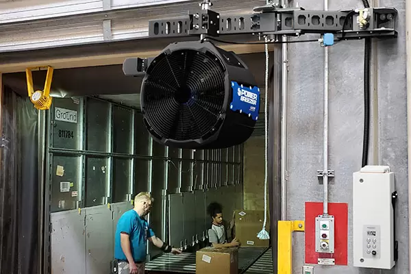 power breezer sky pointed inside a loading dock